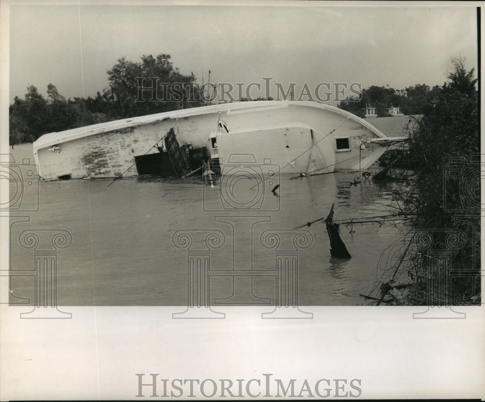 1964 Boat Overturned on Side After Hurricane Hilda - Historic Images