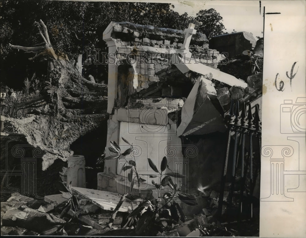 1964 Greenwood Cemetery Vault Smashed Open by Hurricane Hilda - Historic Images