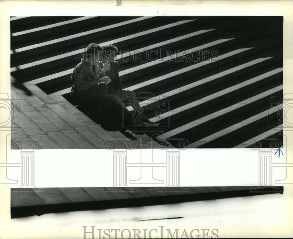 1989 Press Photo Schwaar and Caroline Yues-Alain on the Steps of Jackson Square - Historic Images