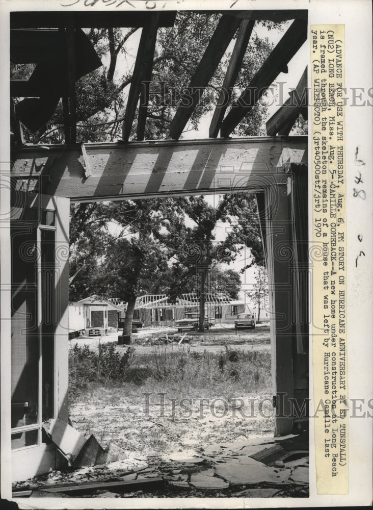 1970 Press Photo Hurricane Camille New house under construction at Long Beach. - Historic Images