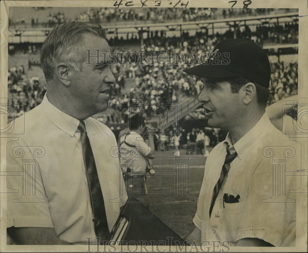1966 Sugar Bowl- Gator Coach Ray Graves and Tiger Coach Dan Devine. - Historic Images