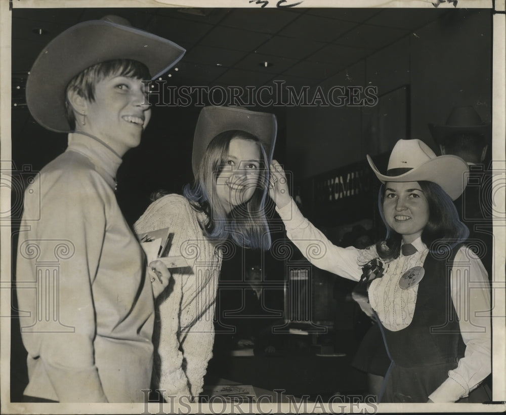 1967 Sugar Bowl- Girls adopted Wyoming Cowboys as their team. - Historic Images