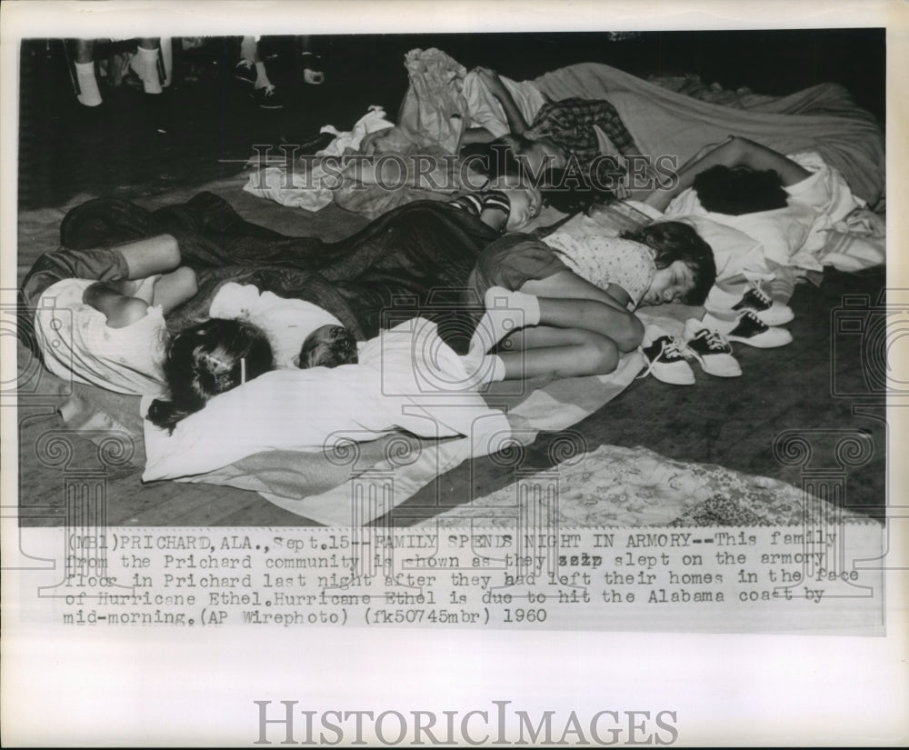 1960 Hurricane Ethel- Family from Pritchard in refuge at the Armory. - Historic Images