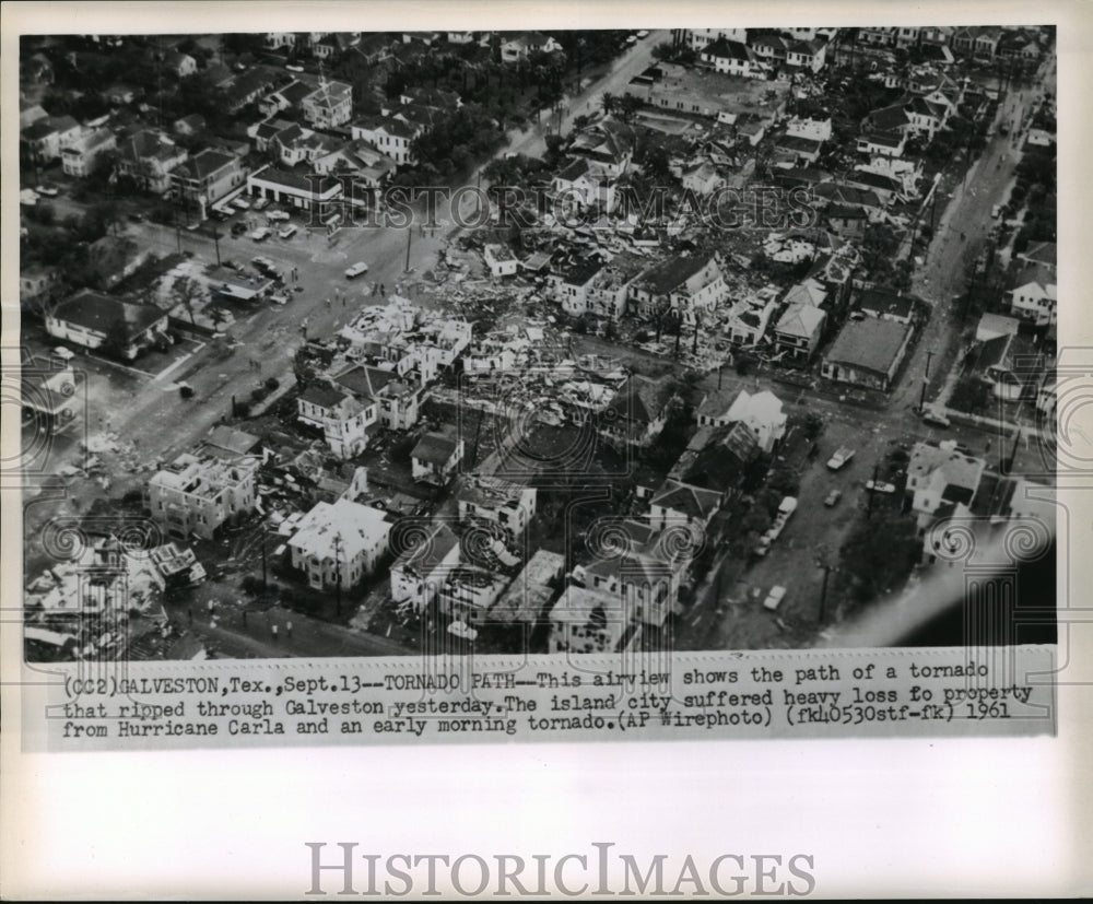 1961 Press Photo Hurricane Carla-Air view shows path of tornado in Galveston, TX-Historic Images