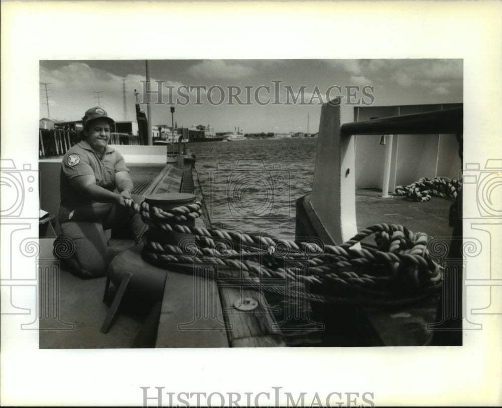 1988 Joyce Baker pulling in Ferry boat before Hurricane Florence - Historic Images