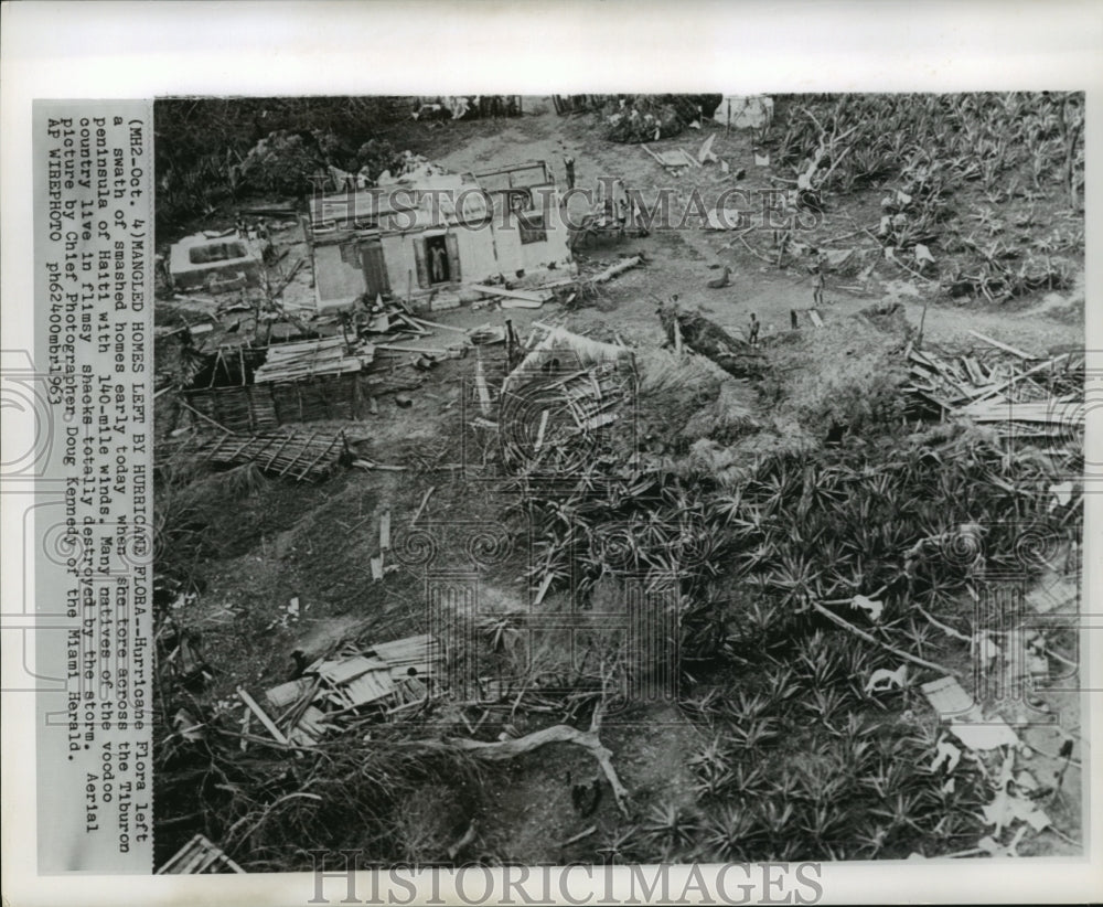 1963 Aerial view of homes in Haiti destroyed by Hurricane Flora - Historic Images