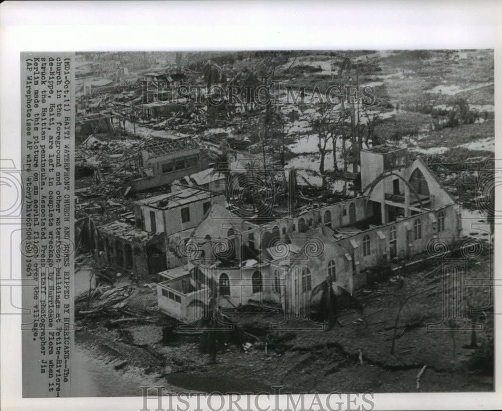 1963 Haitian church and homes destroyed by Hurricane Flora - Historic Images