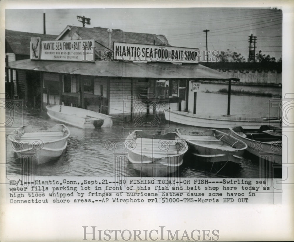 1961 Hurricane Esther - Sea Water Fills Parking Lot in Niantic, CT - Historic Images