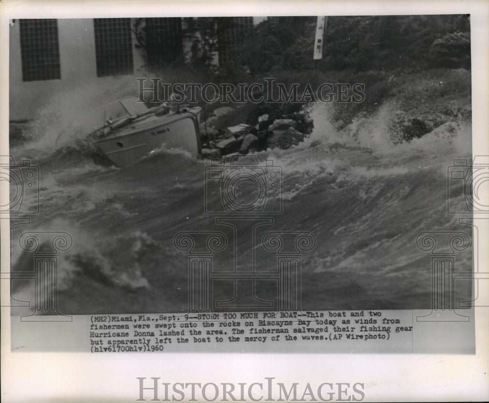 1960 Hurricane Donna - Boat &amp; Two Fisherman Swept at Biscayne Bay-Historic Images