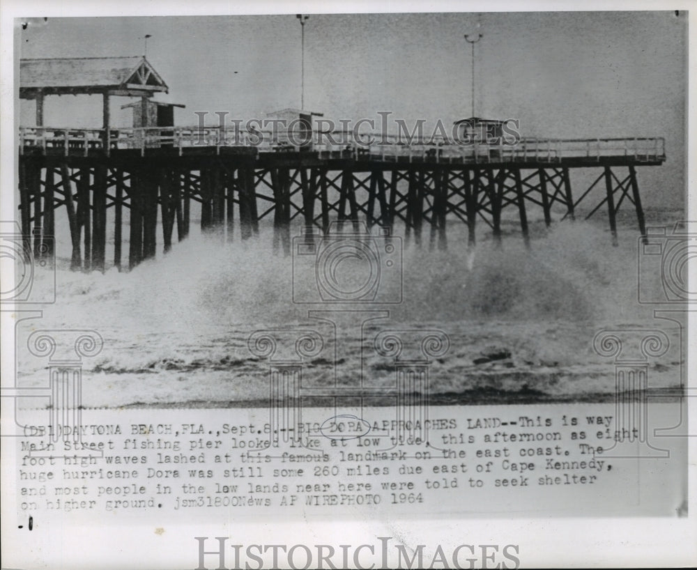 1964 Hurricane Dora - Daytona Beach Main Street Pier Low Tide Waves - Historic Images