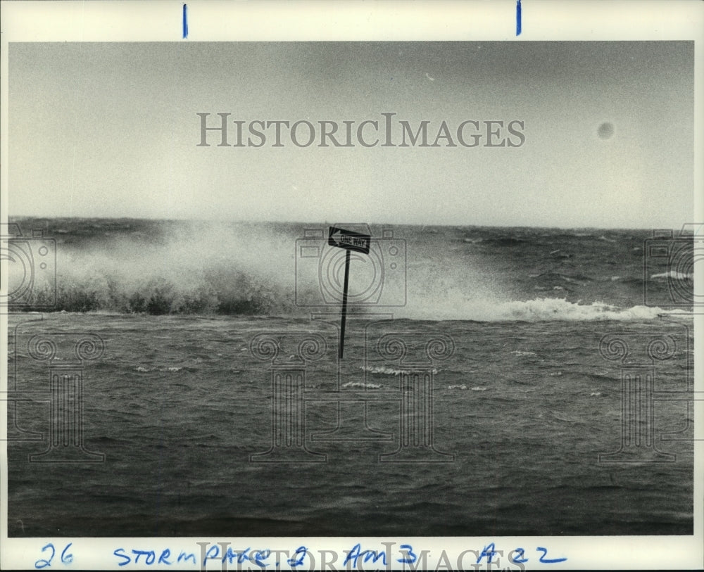 1985 Hurricane Juan- High water along the beach covers road. - Historic Images