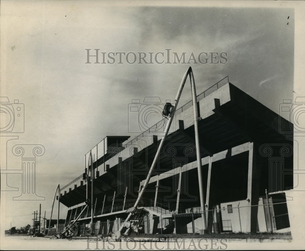 1965 Hurricane Betsy-Winds bent light poles at West Jefferson High. - Historic Images