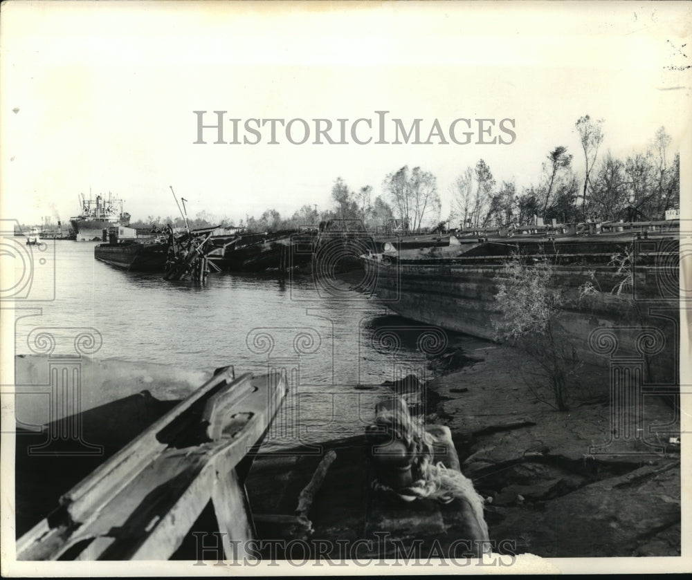 1965 Hurricane Betsy - Barges Line Batture Along Westwego - Historic Images