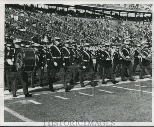 Sugar Bowl halftime band walking onto the field - Historic Images