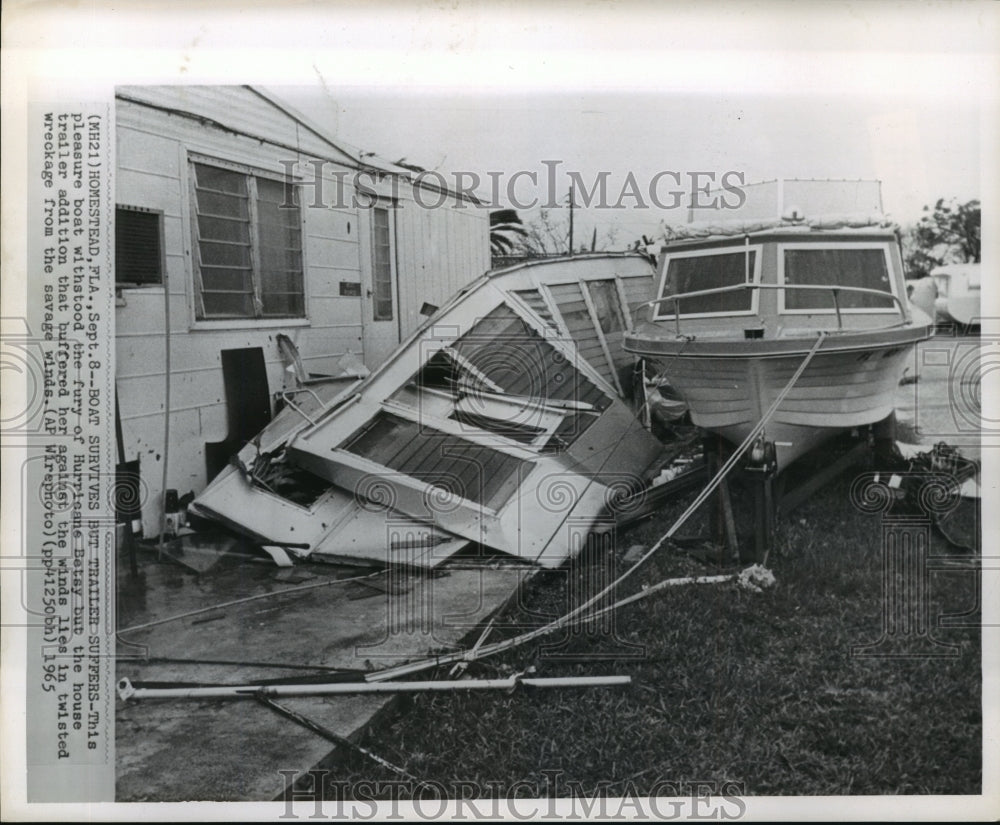 1965 Hurricane Betsy-Boat survives but trailer suffers. - Historic Images