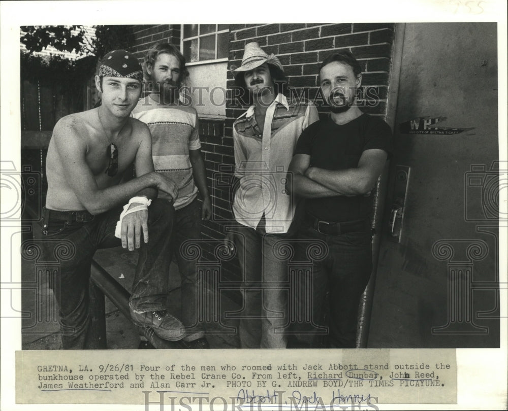 1981 Press Photo Four of the men who roomed with escaped convict Jack Abbott. - Historic Images