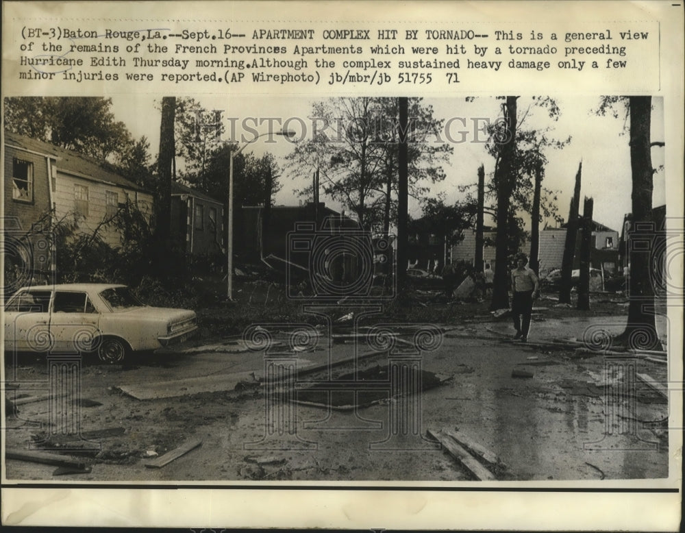 1971 Press Photo Hurricane Edith - Baton Rouge French Provinces Apartments Hit - Historic Images