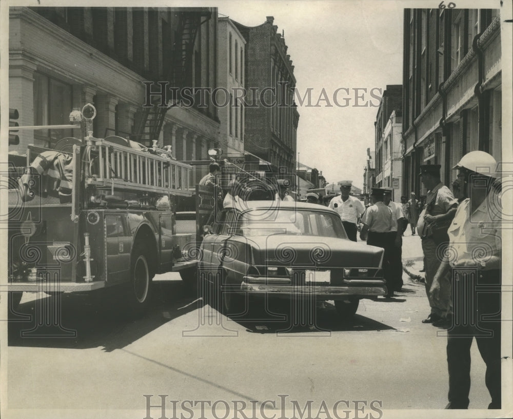 1968 Accidents-Fire truck No 16 and a car in collision Tuesday. - Historic Images