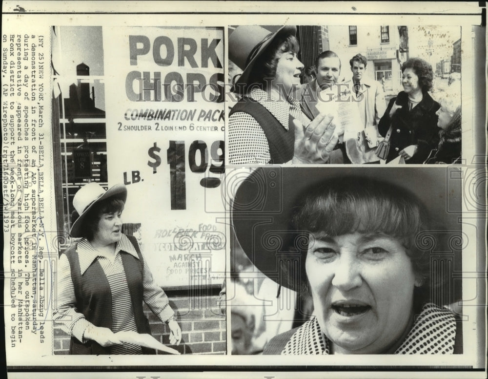 1973 Press Photo Rep. Bella Abzug D- N.Y. leads a demonstration.-Historic Images