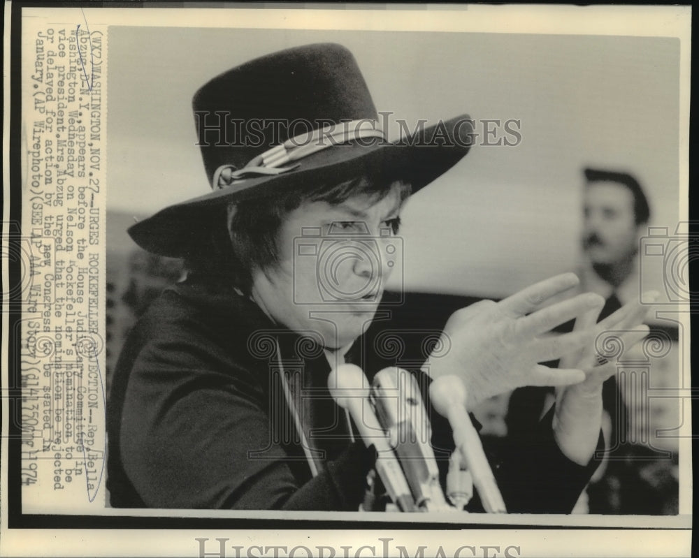 1974 Press Photo Rep Bella Abzug- D-N.Y. appears before the House Committee - Historic Images