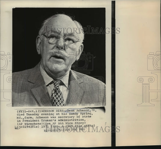 1969 Press Photo Dean Acheson, Secretary of State for the Truman Administration. - Historic Images