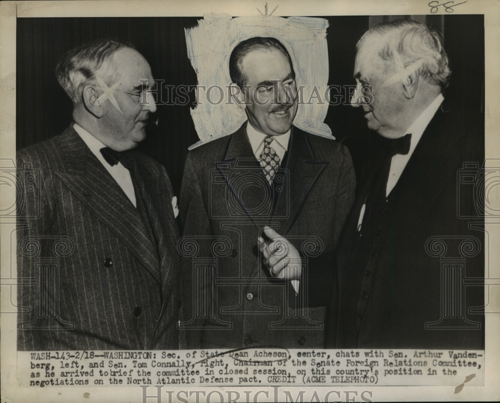 1949 Dean Acheson with Sen. Arthur Vandenberg and Sen. Tom Connally. - Historic Images