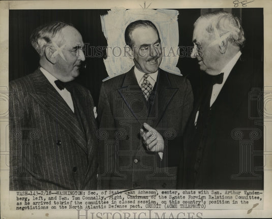1949 Dean Acheson with Sen. Arthur Vandenberg and Sen. Tom Connally. - Historic Images