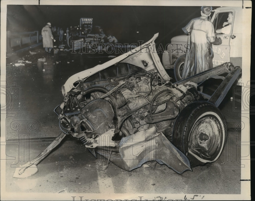 1966 Accidents-Section of car traveled 50 feet after collision. - Historic Images