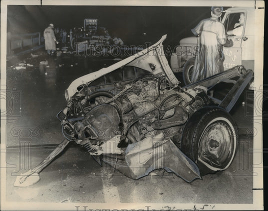 1966 Accidents-Section of car traveled 50 feet after collision. - Historic Images