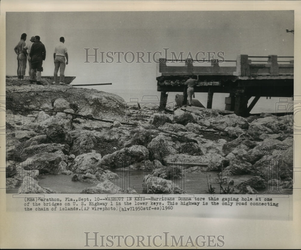 1960 Hurricane Donna - A bridge on Highway 1 damaged by storm. - Historic Images