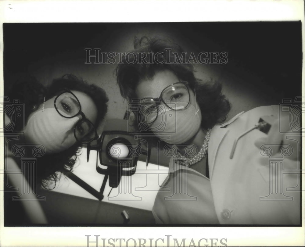 1989 Hygienist Shari Schiro and Dr. Virginia Angelico in Full Gear - Historic Images