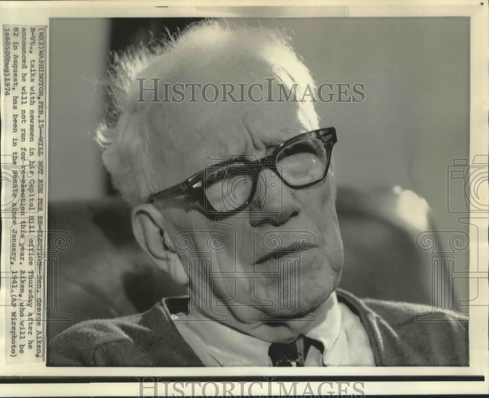 1974 Press Photo Senator George Aiken Headshot - noa08719 - Historic Images