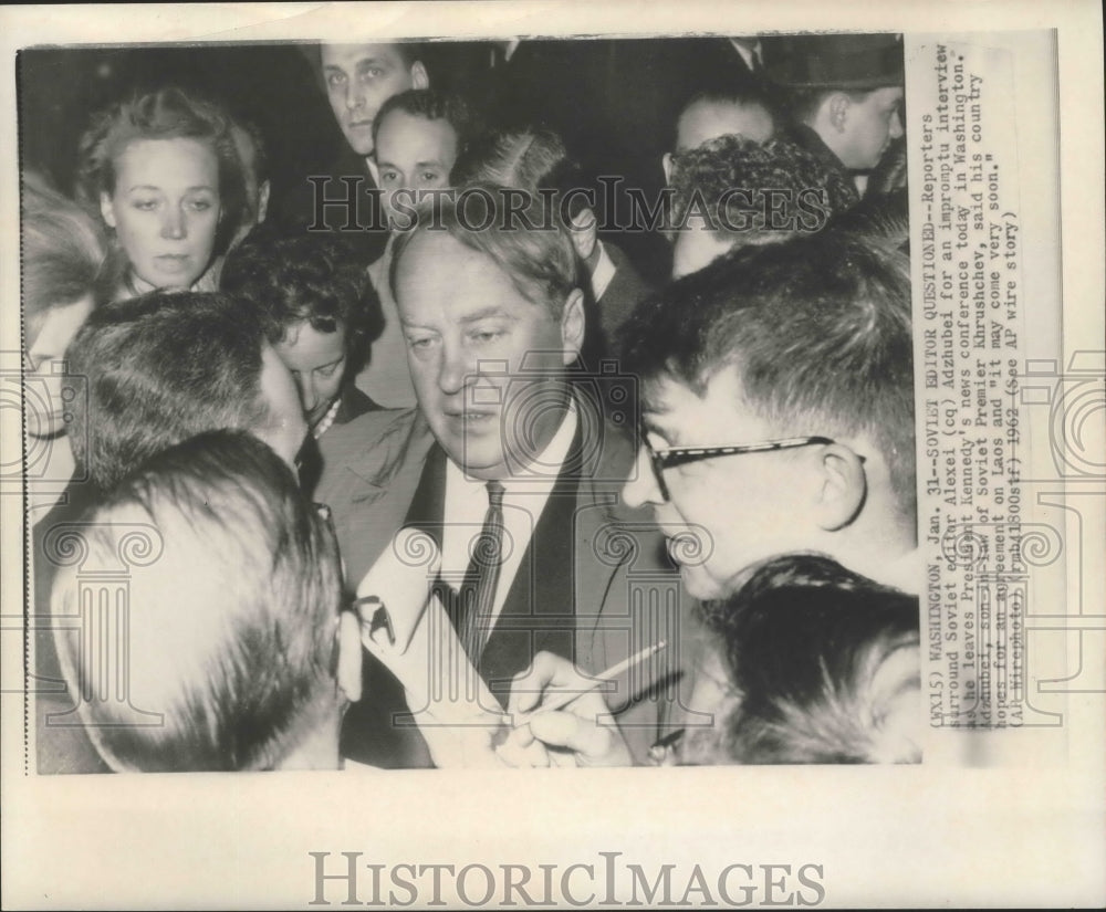 1962 Reporters surround Soviet editor Alexei Adzhubei in Washington. - Historic Images