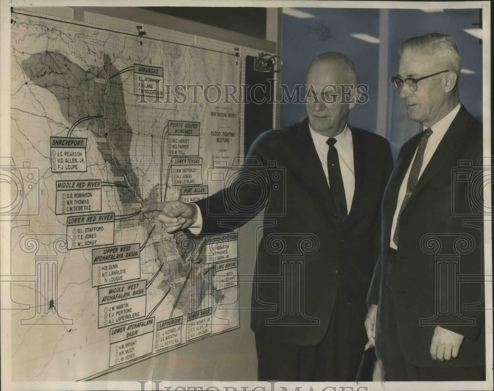 1964 J.W. Adams and Walter S. Mask view map of Louisiana rivers - Historic Images