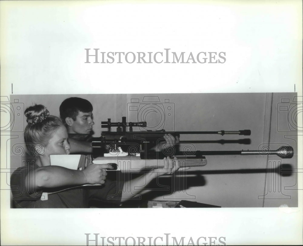 1992 BC Shoot 26 - Kids train for Olympic shooting with air rifles. - Historic Images