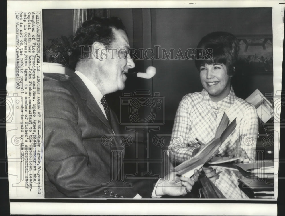 1969 Vice President&#39;s daughter Susan Agnew with her boss John Fisher - Historic Images