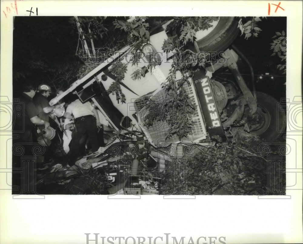 1988 New Orleans - Firemen Free Passenger of Overturned Truck - Historic Images