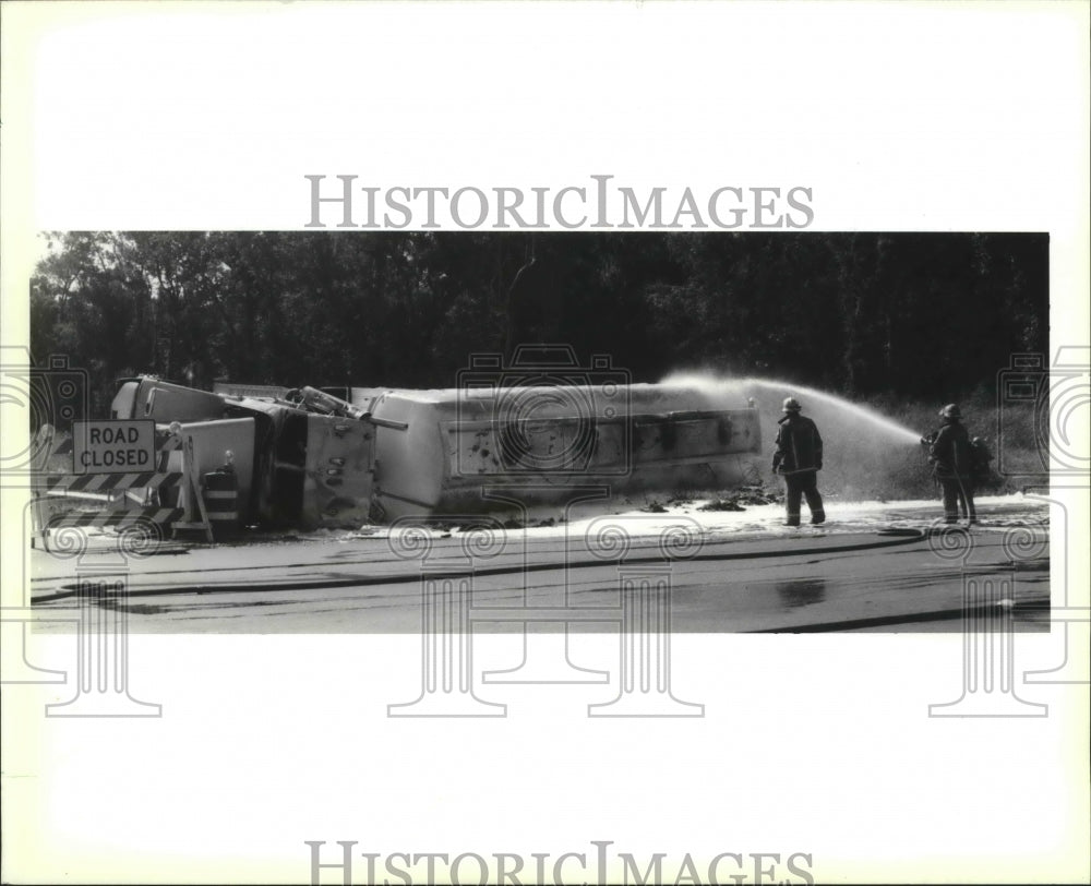 1990 New Orleans Accidents-Overturned gas tanker on Paris Road - Historic Images