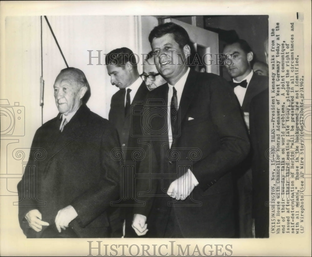 1962 President Kennedy Walks From the White House With Chancellor - Historic Images