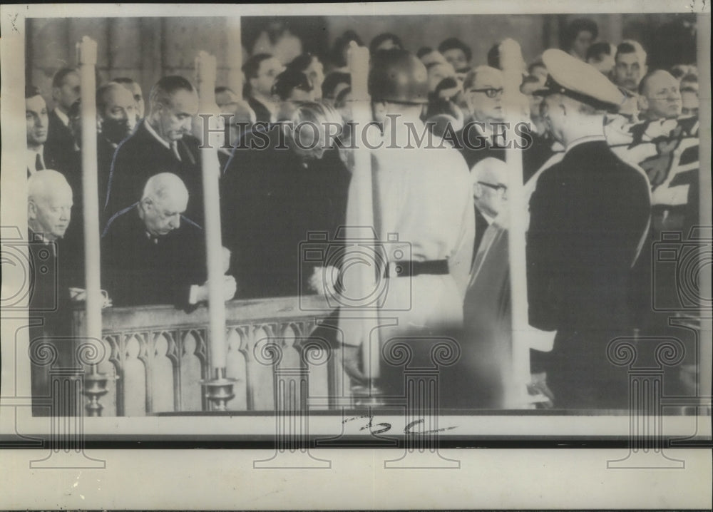 1967 World leaders bow heads before casket of Konrad Adenauer. - Historic Images