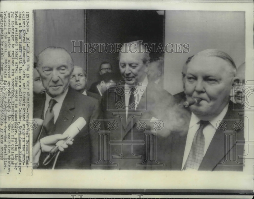 1966 Konrad Adenauer &amp; Ludwig Erhard, Old &amp; New Germany Chancellors - Historic Images