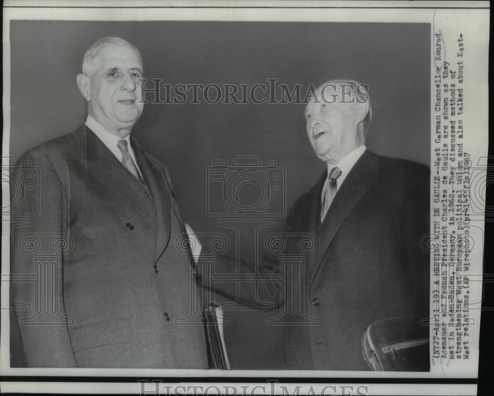 1967 Germany's Konrad Adenauer & French Pres. Charles De Gaulle - Historic Images