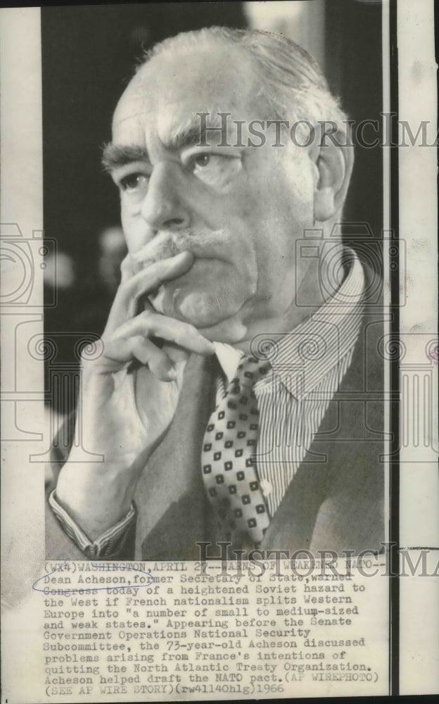 1966 Press Photo Former Secretary of State Dean Acheson Warns of Weakened NATO - Historic Images