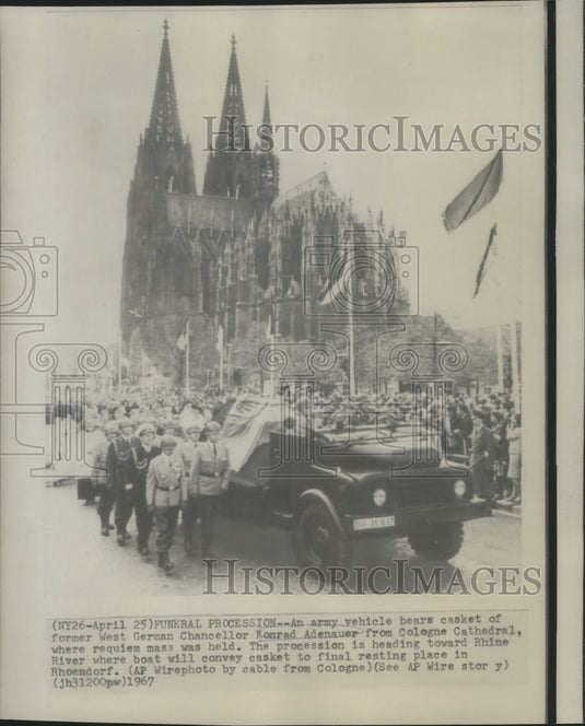 1967 Army vehicle bears casket of Konrad Adeneur. - Historic Images