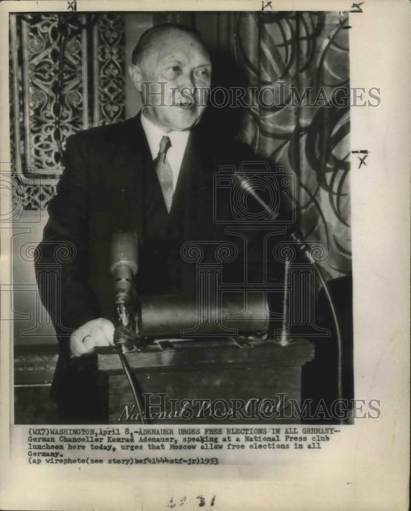 1953 Konrad Adenauer Urges Free Elections in All of Germany - Historic Images