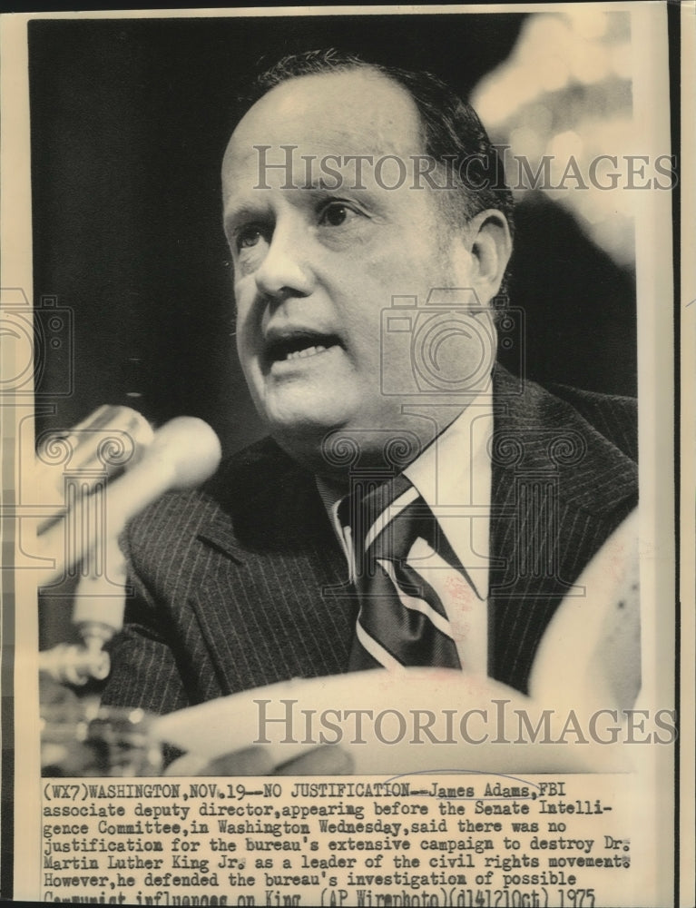 1975 Press Photo James Adams, FBI associate deputy director appears at hearing. - Historic Images