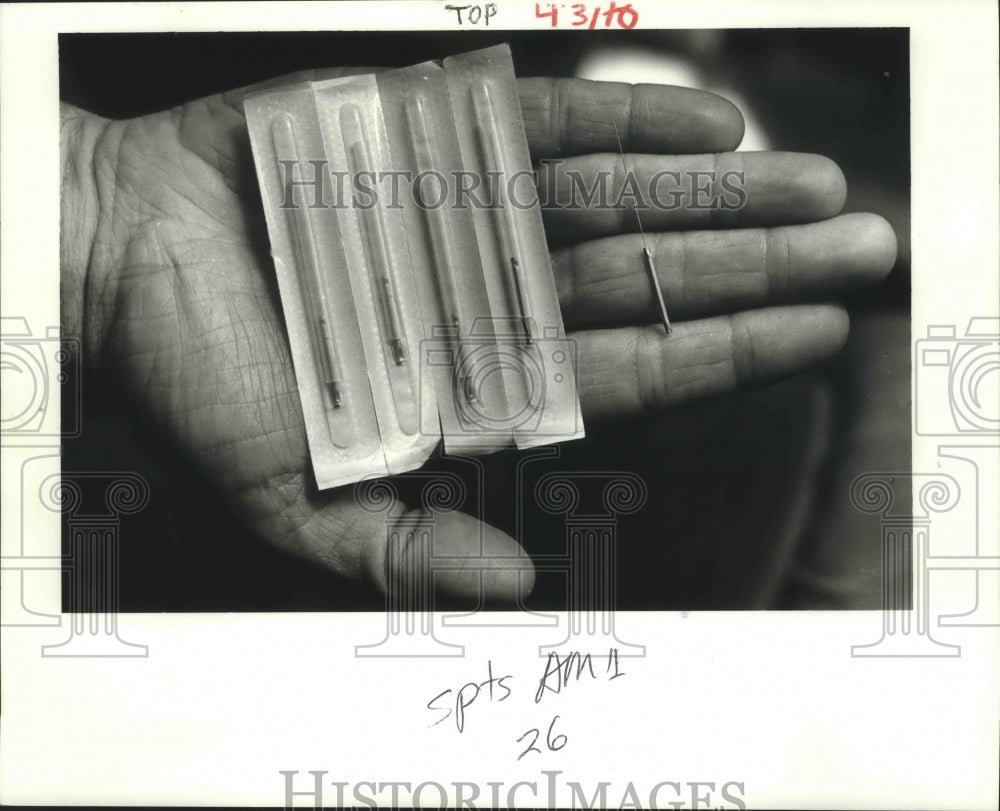 1986 Display of Needles Used for Acupuncture-Historic Images