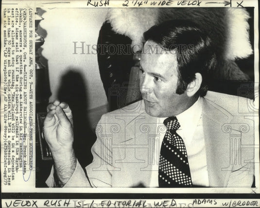 1973 Press Photo Representative Brock Adams Talks About Railraods - noa10016 - Historic Images