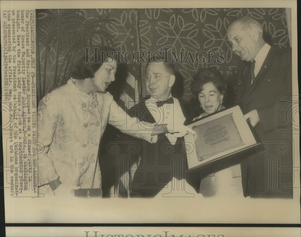 1966 President and Mrs. Johnson visit party for Rep. Carl Albert. - Historic Images