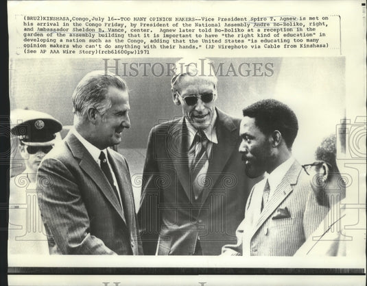 1971 Press Photo Vice President Spiro T. Agnew upon arrival in the Congo-Historic Images